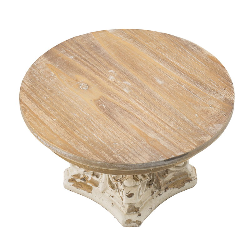 Cake Stand, Wood Cake Plate With Magnesium Base - Cream / Brown