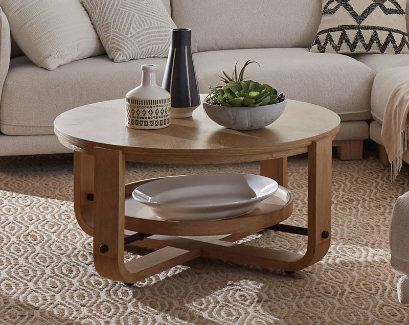 Escape - Cocktail Table Round With Shelf - Glazed Natural Oak