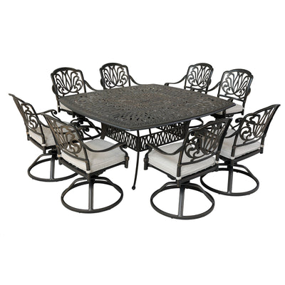 Square 8 Person 64" Long Aluminum Dining Set With Cushions