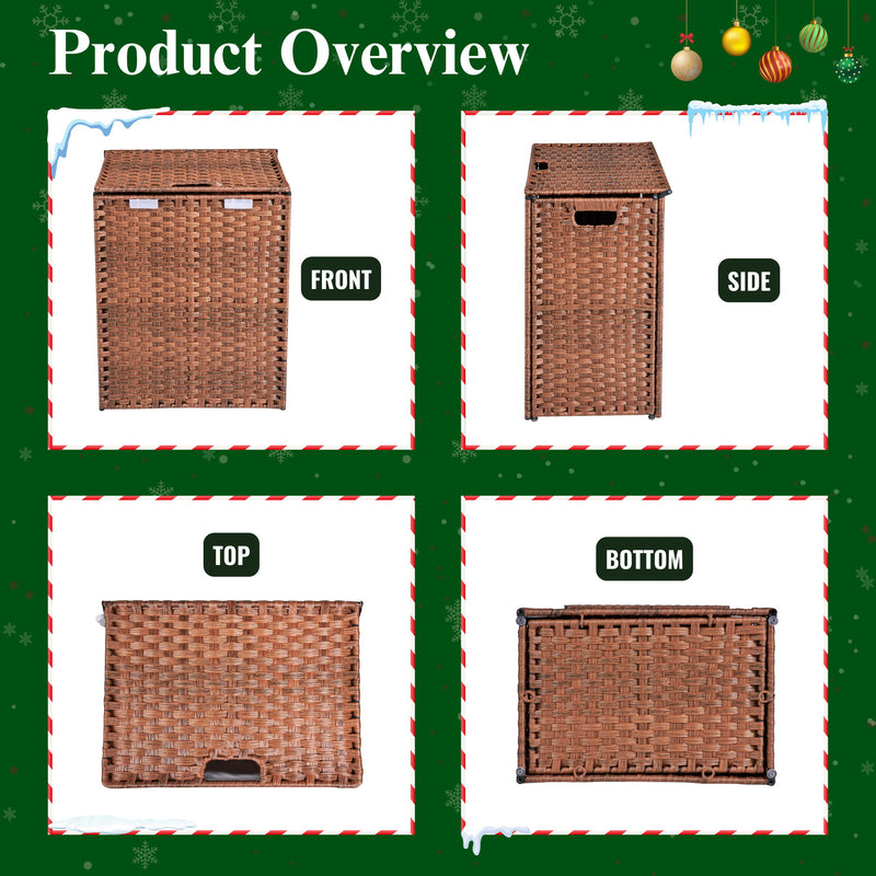 Laundry Hamper With Lid PE Rattan Powder Coating Frame Clothes Hampers With 2 Removable Bags