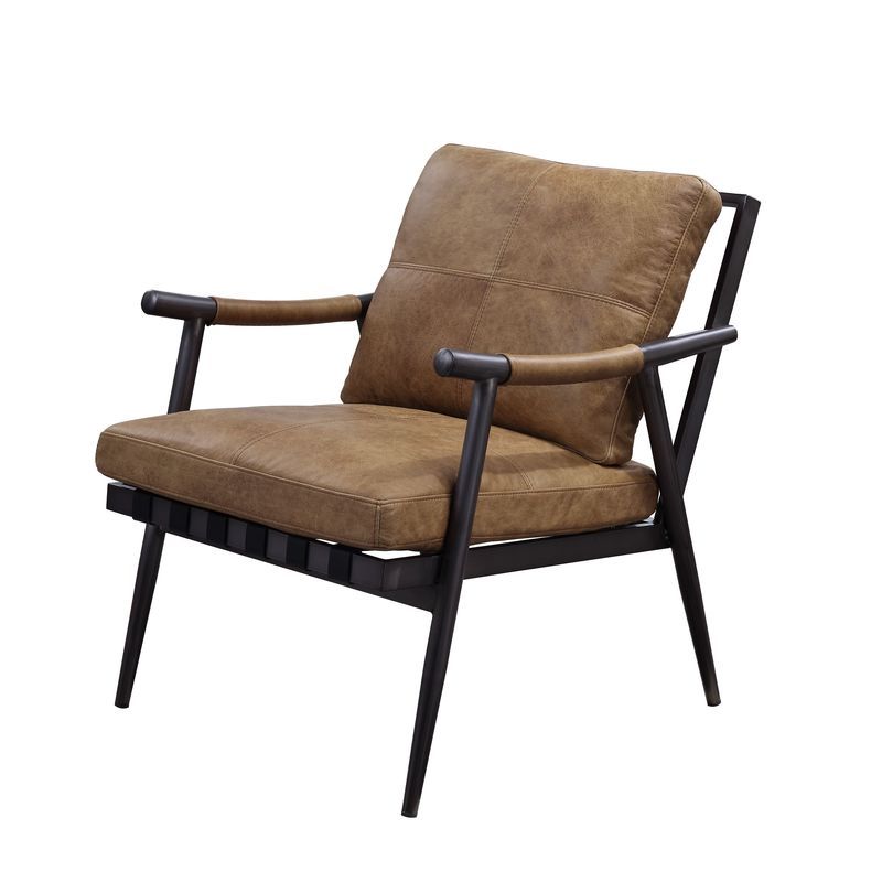 Anzan - Accent Chair - Berham Chestnut Top Grain Leather & Matt Iron Finish - Grand Furniture GA