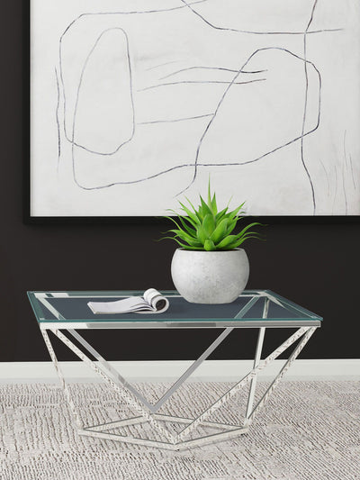 Brittania - Square Glass Top Geometric Coffee Table - Nickel