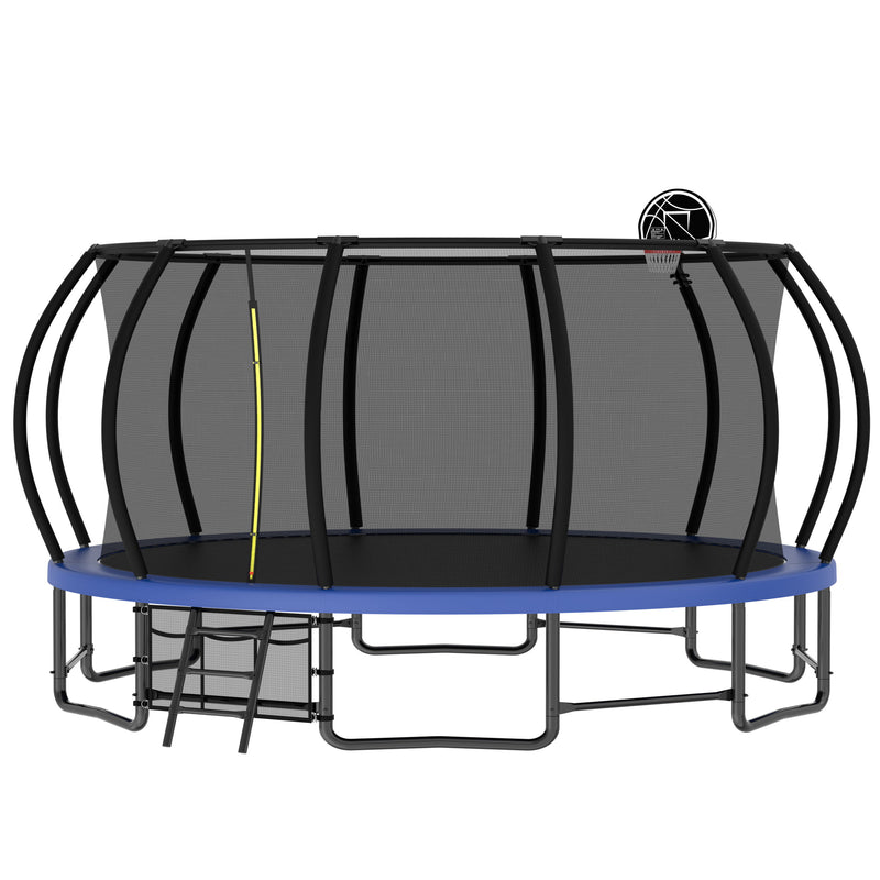 Outdoor Trampoline For Kids And Adults, Pumpkin Trampolines With Curved Poles, Heavy Duty Trampoline Anti-Rust Coating Astm Approval - Blue