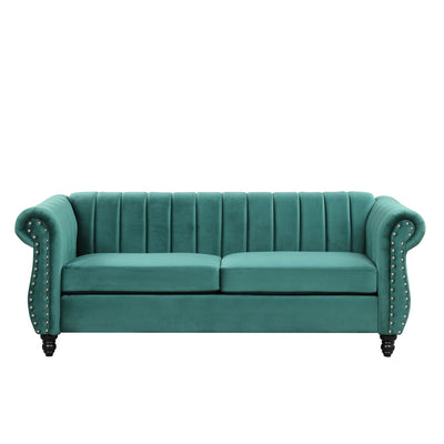 Modern Sofa Dutch Fluff Upholstered Sofa & Solid Wood Legs, Buttoned Tufted Backrest