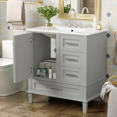 Bathroom Vanity, Modern Bathroom Cabinet With Sink Combo Set, Bathroom Storage Cabinet With A Soft Closing Door And 3 Drawers, Solid Wood Frame