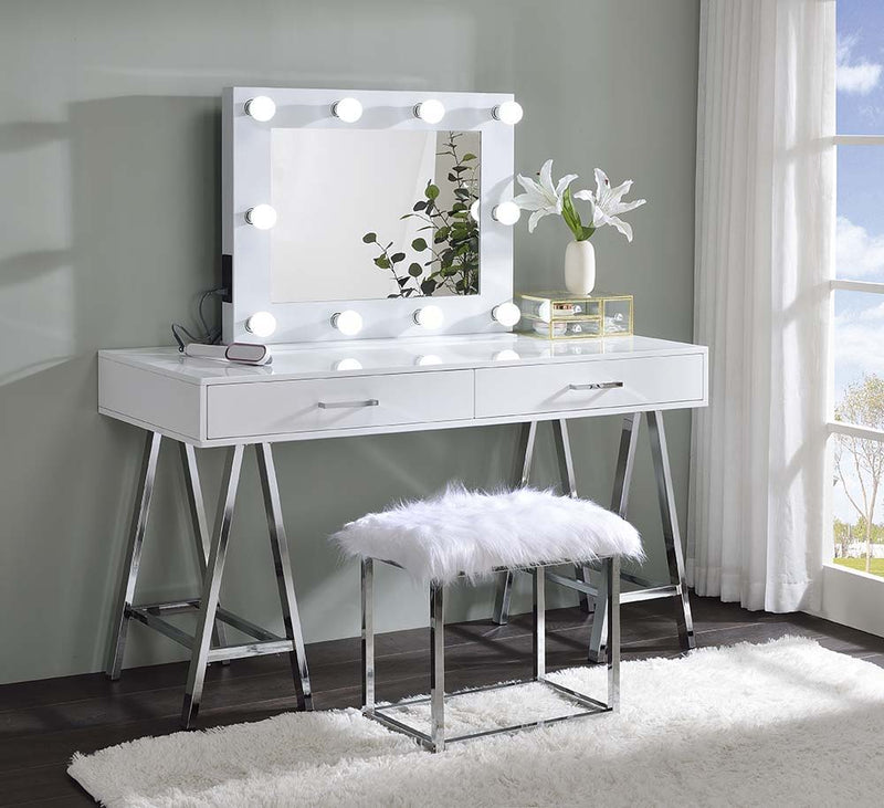 Coleen - Vanity Desk - White High Gloss & Chrome Finish