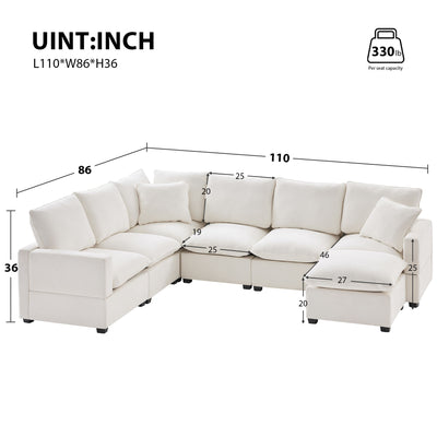 Modern U-Shape Modular Sofa, 7 Seat Chenille Sectional Couch Set With 2 Pillows Included, Freely Combinable Indoor Funiture For Living Room, Apartment, Office