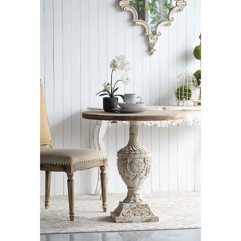 Antique Round Wood Table - Antique White / Gray