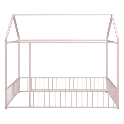 Metal Bed House Bed Frame With Fence, For Kids, Teens, Girls, Boys