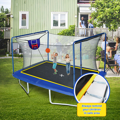 New Yc 8Ft By 12Ft Rectangular Trampoline With Basketball Board, Ball Inflater And Ladd Astm Standard Tested And Cpc Certified - Blue