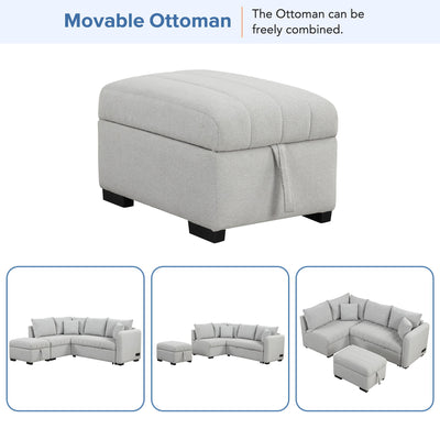 L-Shaped Sectional Pull Out Sofa Bed Sleeper Sofa With Two USB Ports, Two Power Sockets And A Movable Storage Ottoman