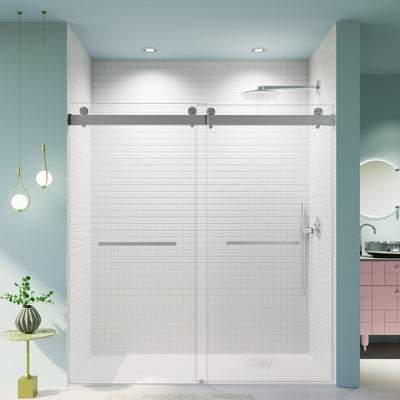 Frameless Double Sliding Soft-Close Shower Door, 3 / 8" (10Mm) Thick SGCC Tempered Glass Door, Matte