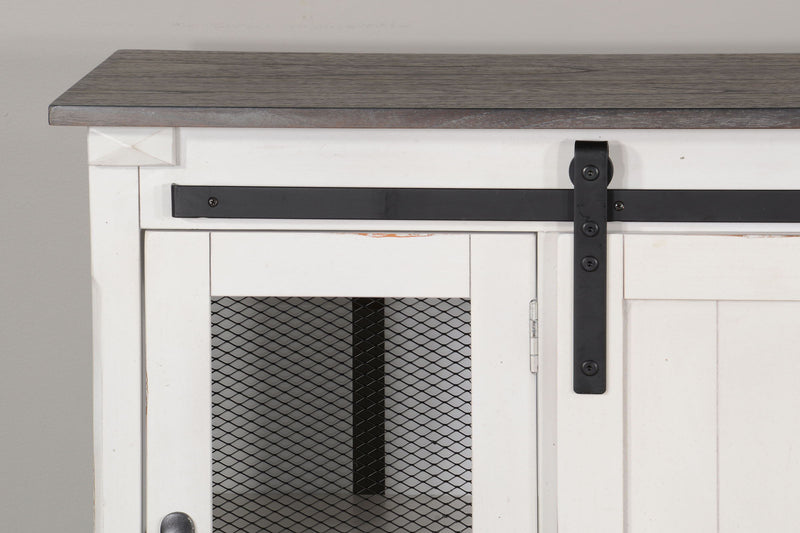 Credenza With Barn Door - White / Dark Brown