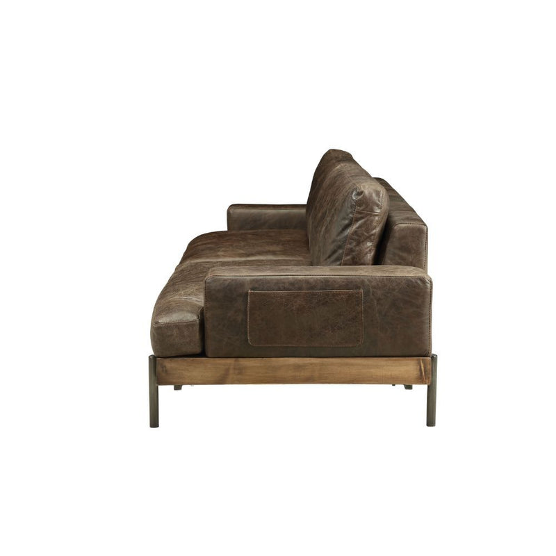 Silchester - Sofa - Oak & Distress Chocolate Top Grain Leather - Grand Furniture GA