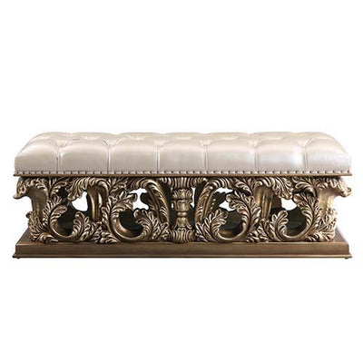 Constantine - Bench - PU Leather, Light Gold, Brown & Gold Finish - Grand Furniture GA