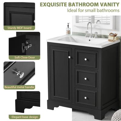 Bathroom Vanity Cabinet With Ceramic Basin, 3 Drawers And Adjustable Shelves