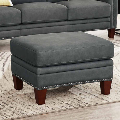 Sherwood - Leather Ottoman - Charcoal Gray