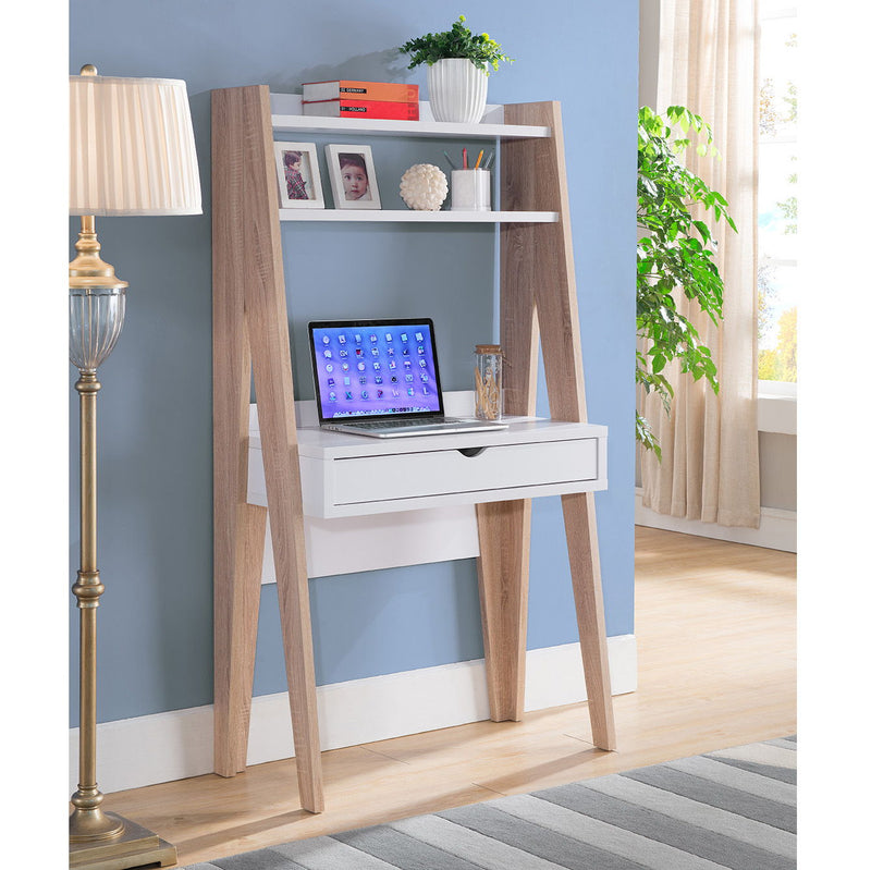 Ladder Desk Two Tone, Home Office Study Desk With Drawer And Two Shelves