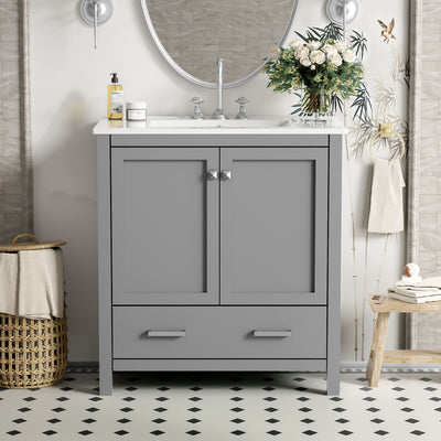 Bathroom Vanity With Single Sink, Combo Cabinet Undermount Sink, Bathroom Storage Cabinet With Two Doors And A Drawer, Soft Closing, Multifunctional Storage, Solid Wood Frame