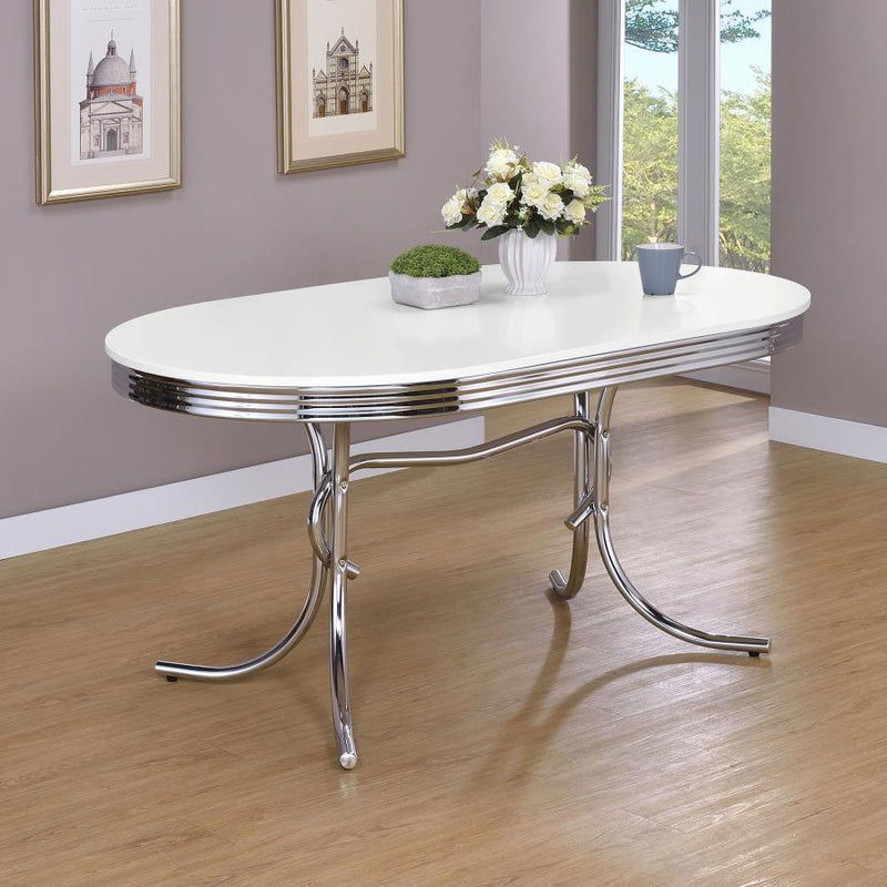 Retro - Oval Wood Top Dining Table - White And Chrome