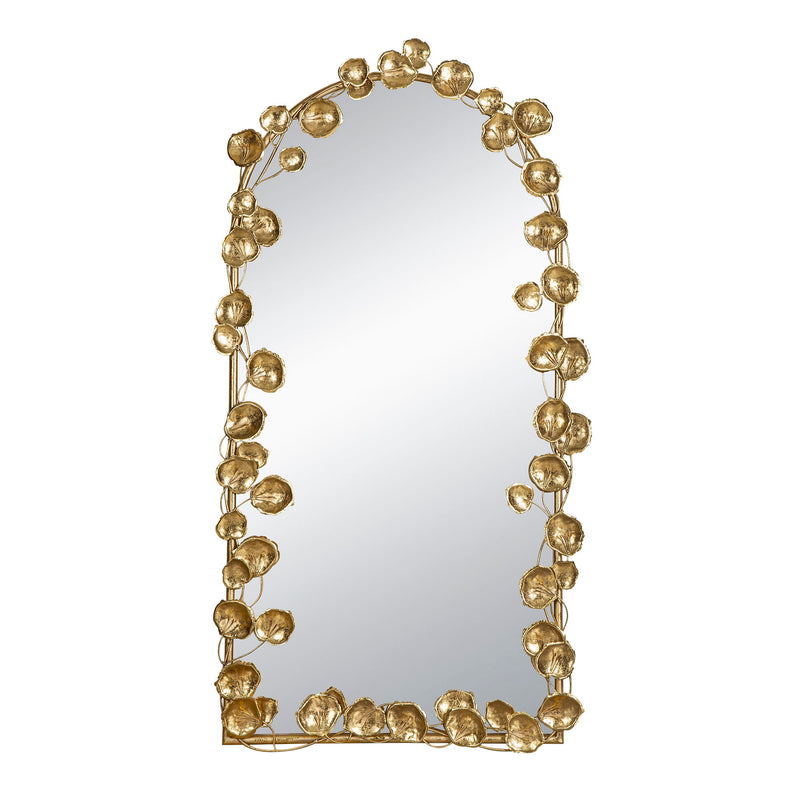 Full Length Arched Wall Mirror With Leaf Accents, Decorative Mirror For Living Room Bedroom - Golden