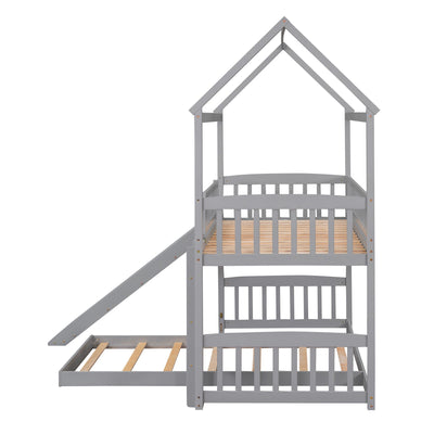 Twin Over Twin Bunk Bed With Slide, House Bed With Slide