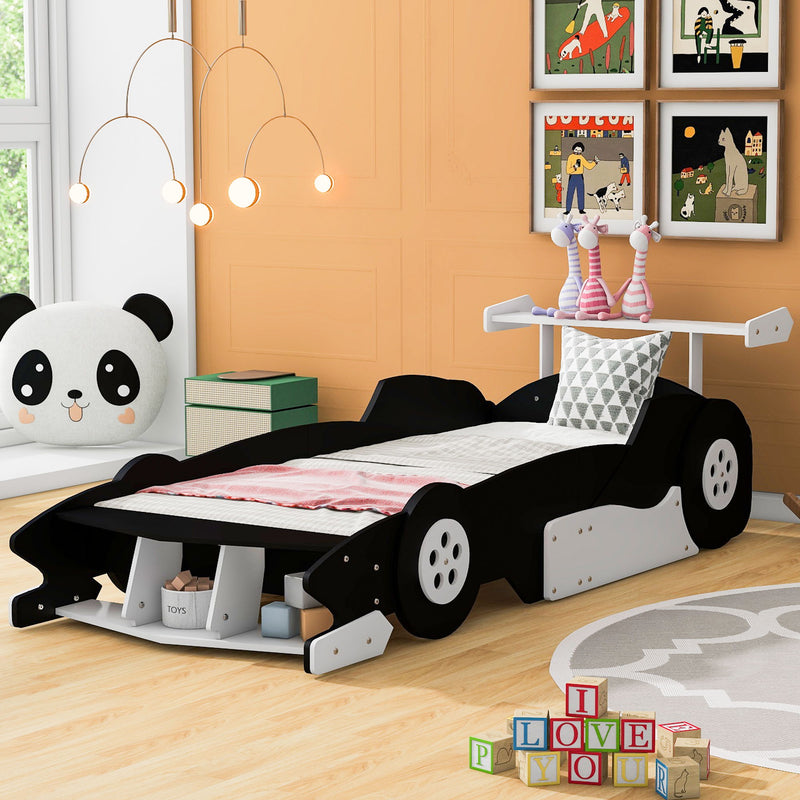 Twin Size Race Car-Shaped Platform Bed With Wheels