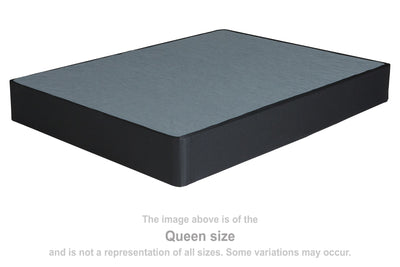 A queen size Ashley Sleep® 1100 Series - Hybrid Mattress with a dark blue cover displayed against a white background. Text below specifies that the image represents the queen size and variations may exist.