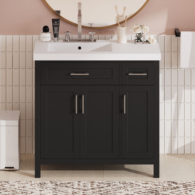 Bathroom Vanity Cabinet With Resin Integrated Sink - 2 Drawers, 3 Doors