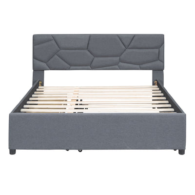 Upholstered Platform Bed With Brick Pattern Headboard And Twin Long Size Trundle