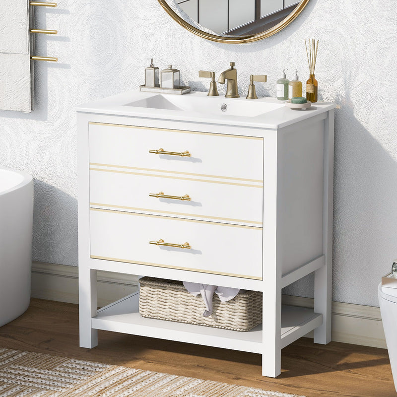 Modern Bathroom Vanity Cabinet Combo With Open storage, Two Drawers