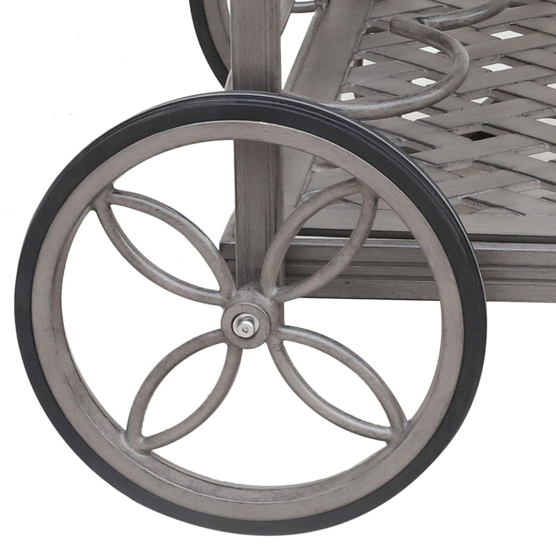 Cast Aluminum Outdoor Patio Serving Tea Cart With Wheels - Gray