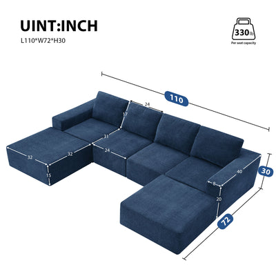 Modular U-Shaped Sectional Sofa, Luxury Chenille Floor Couch Set, Upholstered Indoor Furniture, Foam - Filled Sleeper Sofa Bed For Living Room, Bedroom, Free Combination