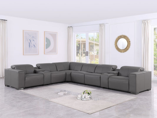 1208 - 8 Piece L Shaped Leather Sectional With 3 Power Recliners & Power Headrests
