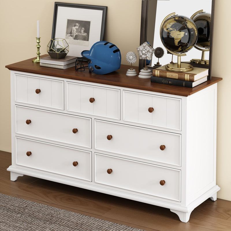 Wooden Captain Seven Drawer Dresser For Bedroom, Living Room, Kids&