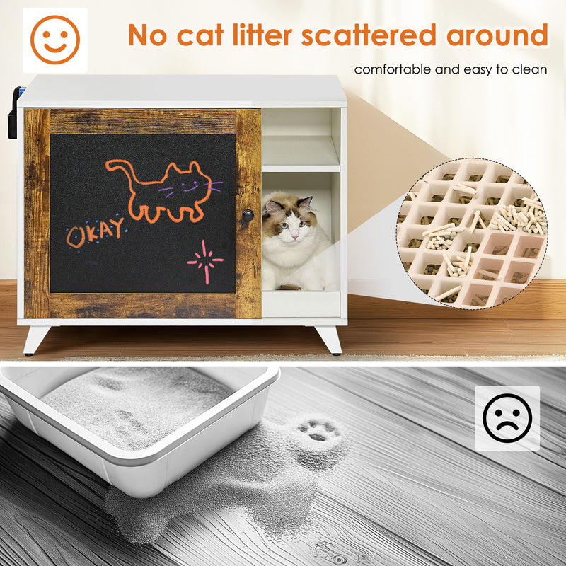 Litter Box Enclosure, Modern Hidden Cat Litter Box Enclosure Furniture With Scratching Pad For Living Room - White / Vintage