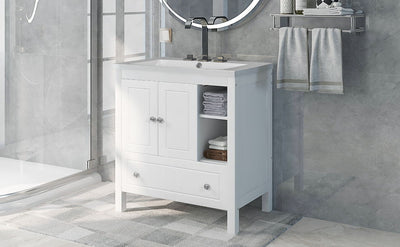 Bathroom Vanity With Sink, Bathroom Storage Cabinet With Doors And Drawers, Solid Wood Frame, Ceramic Sink