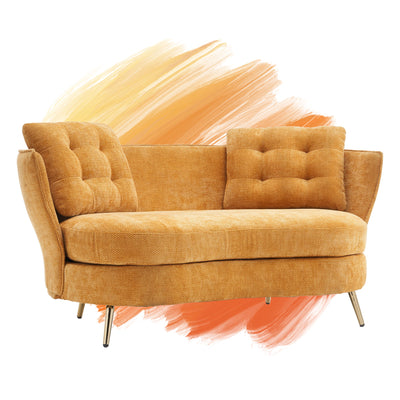 Polyester Fiber Loveseat Sofa Upholstered Couch With Golden Metal Legs Club Two-Seat Sofa For Living Reading Room Bedroom Apartment Small Space Dorm