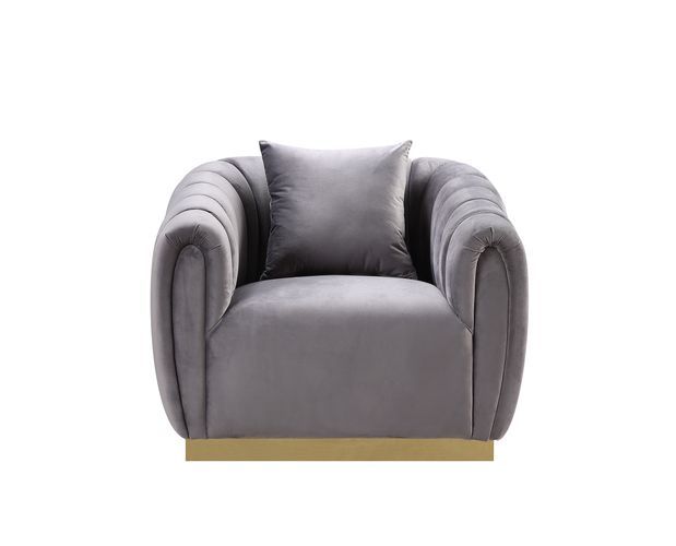 Elchanon - Chair - Gray Velvet & Gold Finish - 30" - Grand Furniture GA