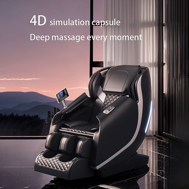 Massage Chair Zero Gravity Full Body Airbags, Bluetooth Speaker, Shiatsu Foot Massage - Black