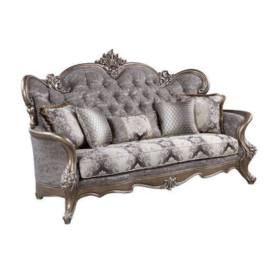 Elozzol - Sofa With 5 Pillows - Fabric & Antique Bronze Finish - 54" - Grand Furniture GA