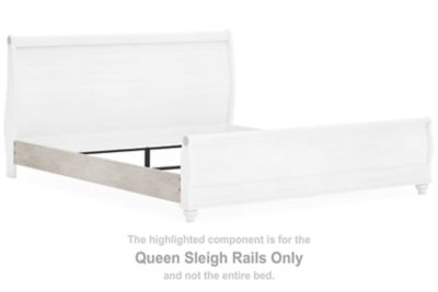 Willowton - Whitewash - Queen Sleigh Rails with Faux Plank Design