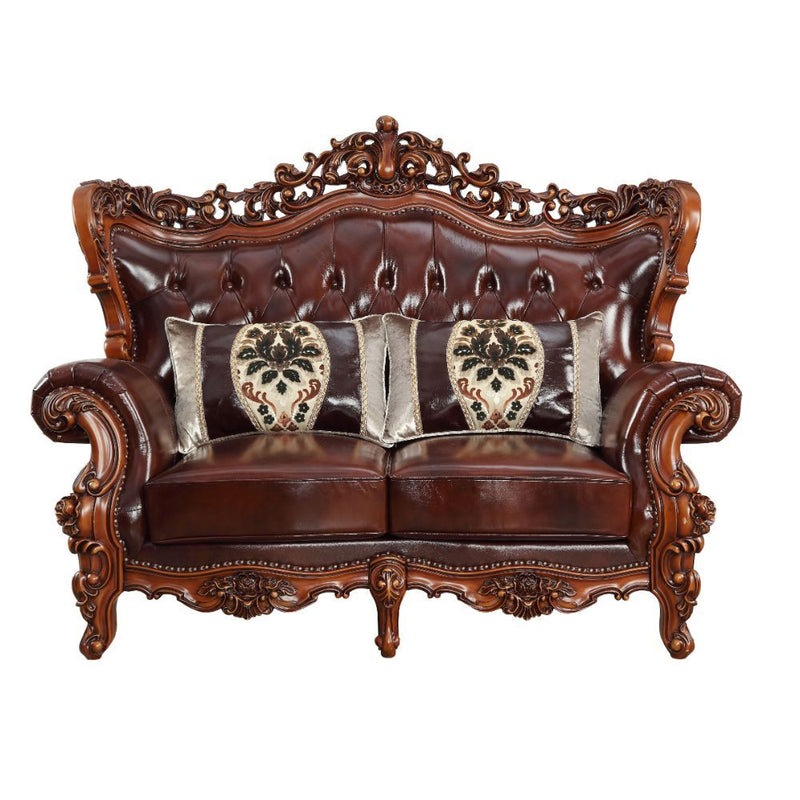 Eustoma - Loveseat - Cherry Top Grain Leather Match & Walnut - Grand Furniture GA