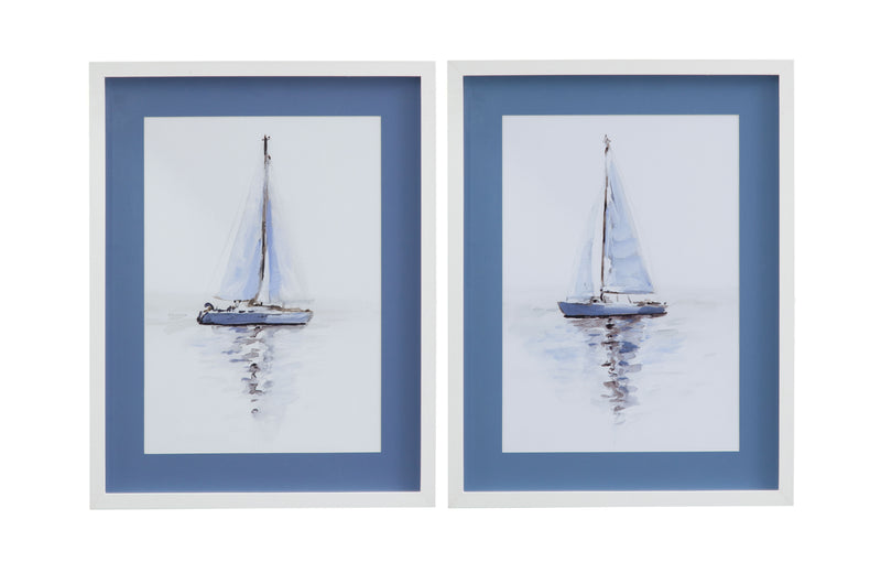 Mirrored Sailboat - Framed Print (Set of 2) - Blue