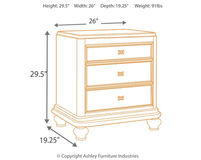 Coralayne - Silver - Three Drawer Night Stand