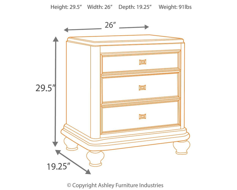 Coralayne - Silver - Three Drawer Night Stand