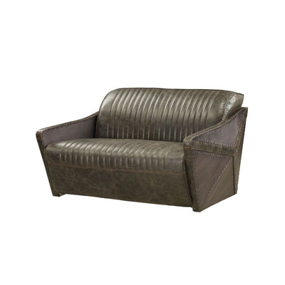 Winchester - Loveseat - Aluminum & Distress Espresso Top Grain Leather - Grand Furniture GA