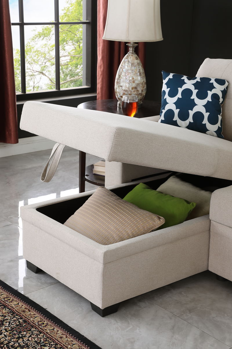 82" Width Sectional With Storage Chaise And Cupholder Armrest