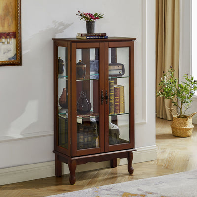 Curio Cabinet Lighted Curio Diapaly Cabinet With Adjustable Shelves And Mirrored Back Panel, Tempered Glass Doors (3 Tier), (E26 Light Bulb Not Included)