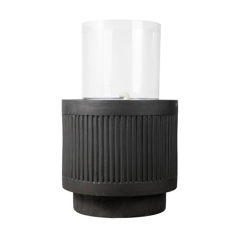 Heavy Cement Round Ribbed Outdoor Water Fountain With Light (Color Change) - Black White